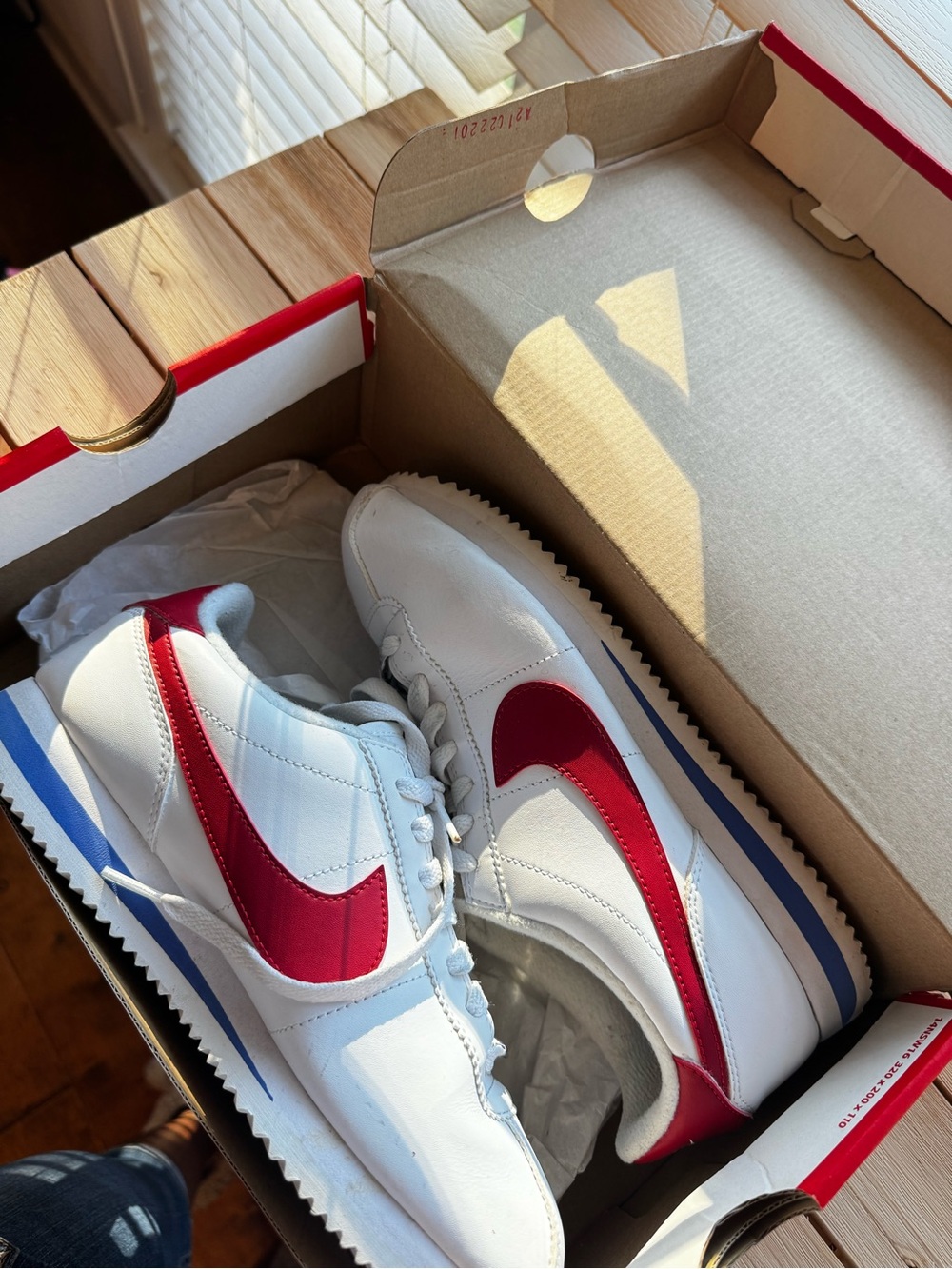 Nike Men’s White & Red Cortez-Inspired Leather Sneakers